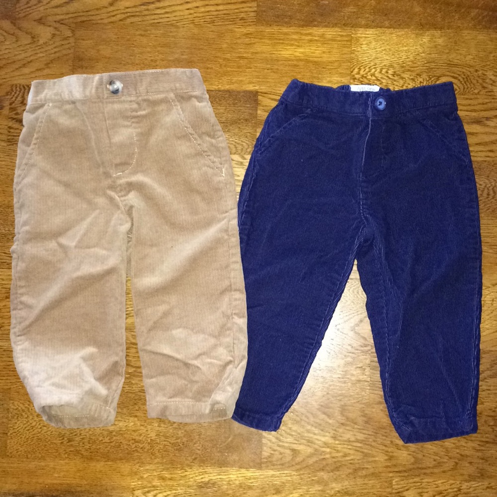 Two pair baby boy corduroy pants. Navy & Tan.